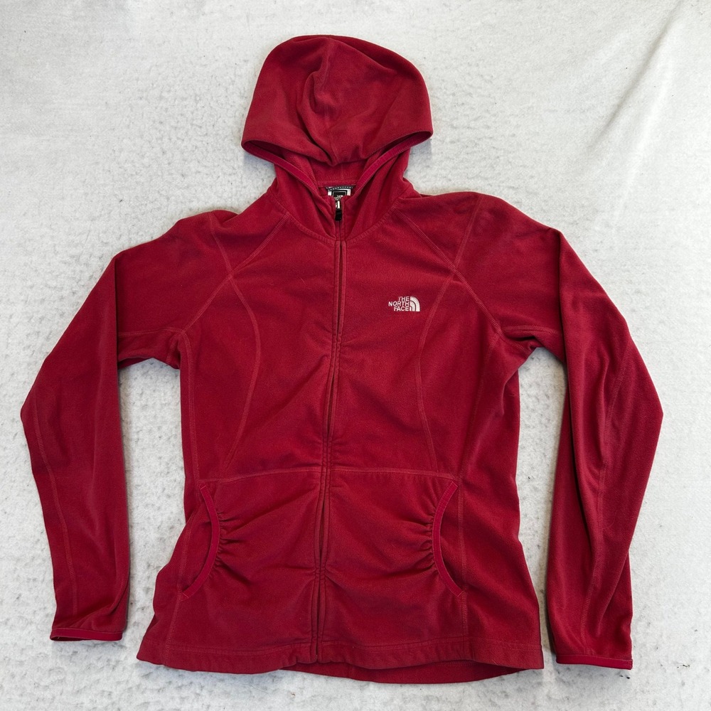 The North Face Fleece Hoodie Womens Large Red Full Zip AU2Y